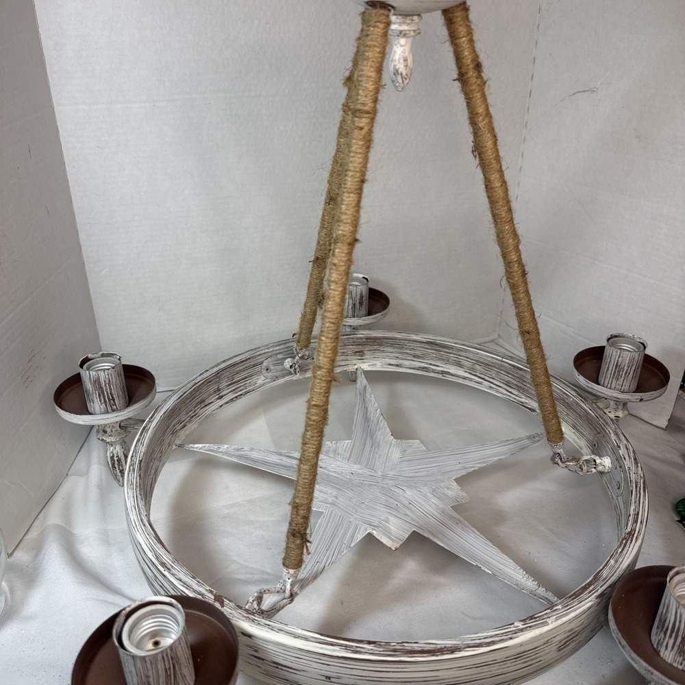 Kichler Minnow Distressed White Rope 5 Star Coastal Rustic Texas Chandelier